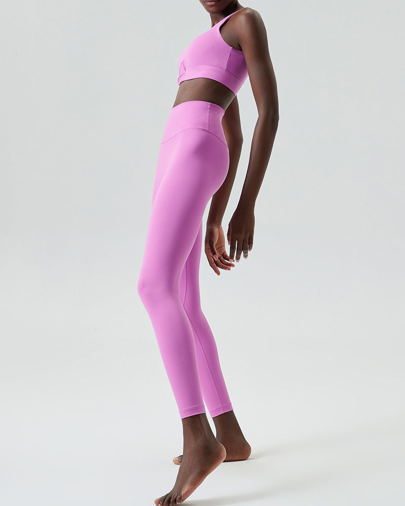 U-Back Zipper Front High Elastic Running High Waist Pants Yoga Two-piece Set S-XL