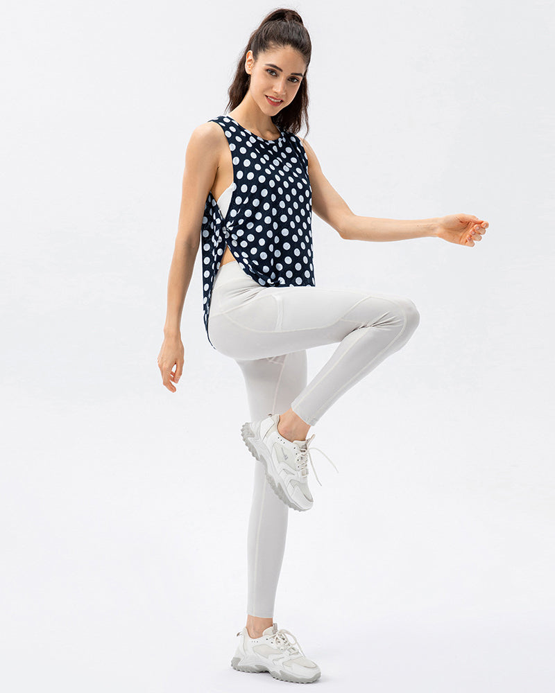 Fashion Sleeveless Dot Quickly Dry Slit Hem Women Yoga Tops Sports Vest S-XL