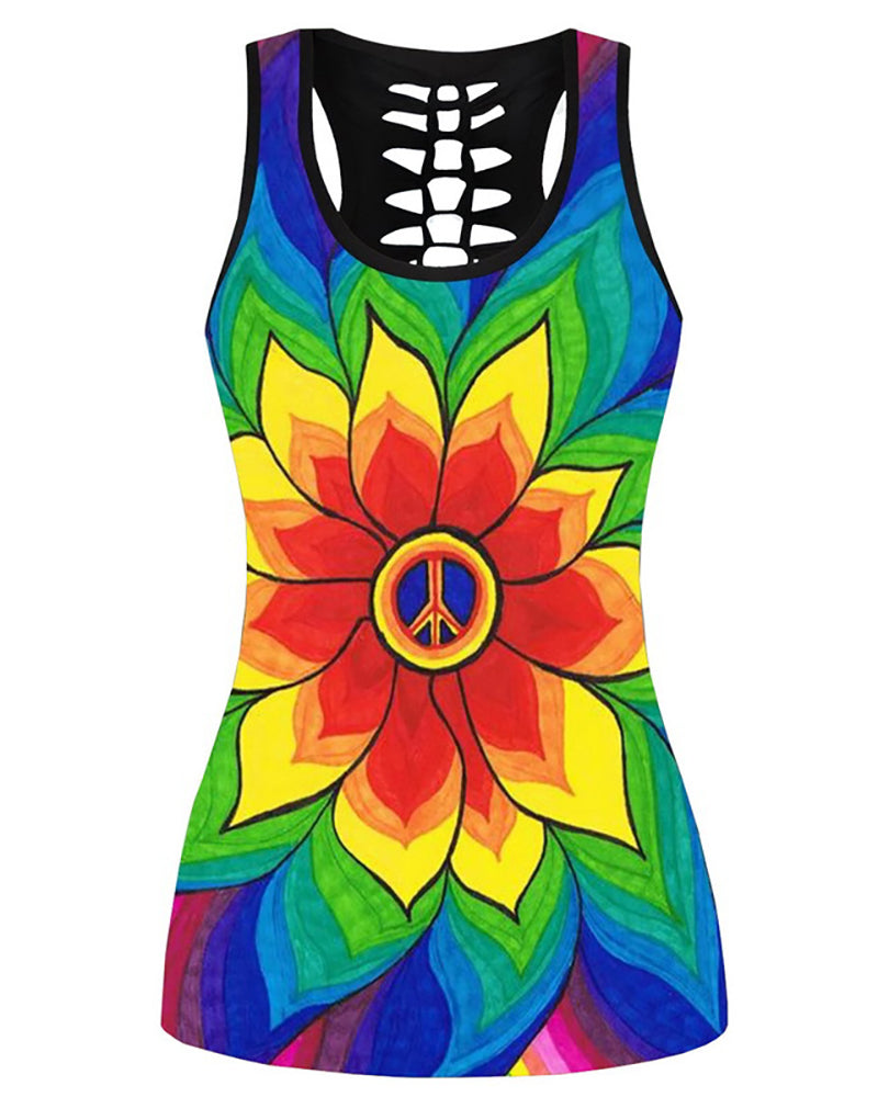 Women Casual Yoga Sport Sleeveless Suit T Shirt YinYang Cat Print 3D Tank Tops Pants Cool Flower Skull Tanks Back Hollow out Vest Casual Tees