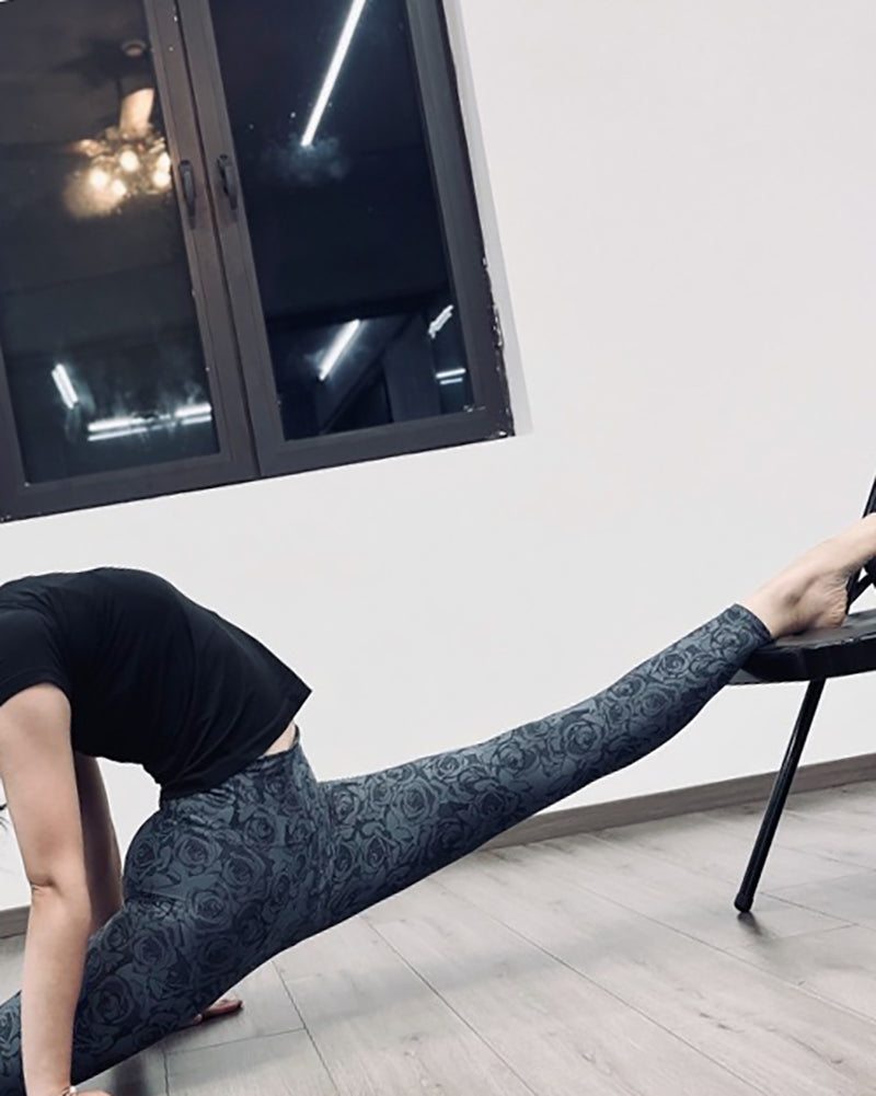 Fitness High Waist Quick Dry Printed Butterfly Rose Striped Colorblock Sports Pants Leggings S-L