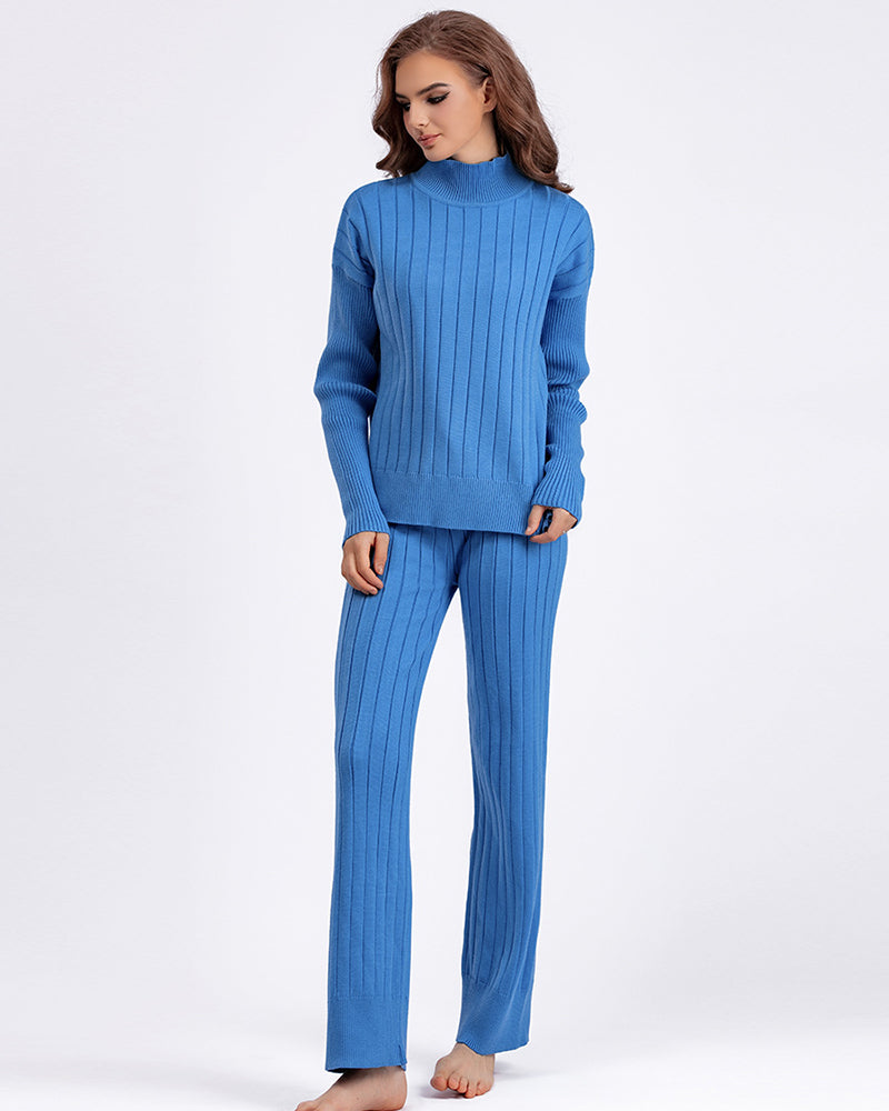Autumn New High Neck Sweater Suit Warm Pullover Two Pieces Sets One Size