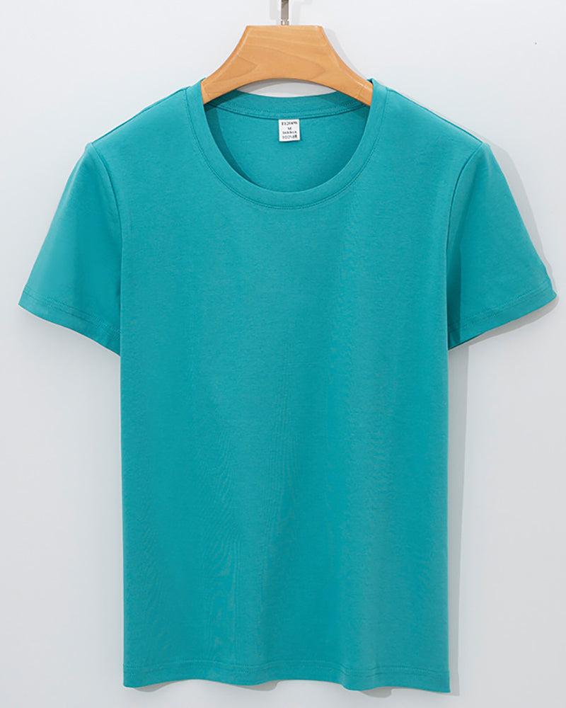Women 170g Cotton O-Neck Summer Solid Color Basic T-shirt S-3XL