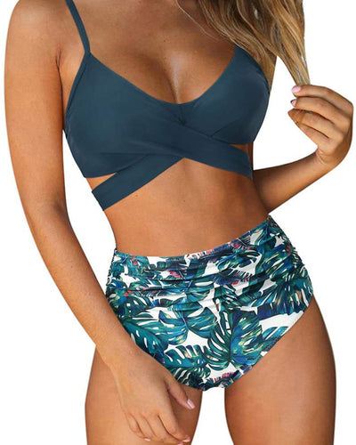 Women Fashion Women Strap Florals Printed High Waist Two-piece Swimsuit Sexy Bikini S-XL