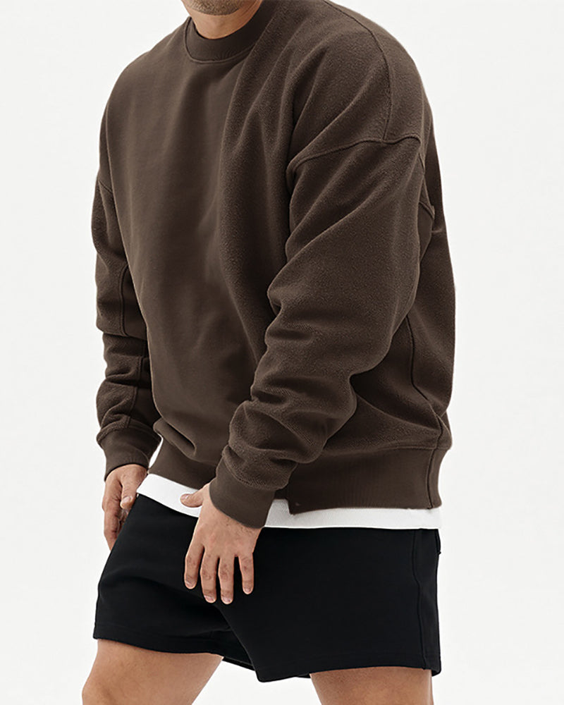 Autumn Long Sleeve Crew Neck Patchwork Sweatshirt Gray Khaki Black Brown Beige M-3XL