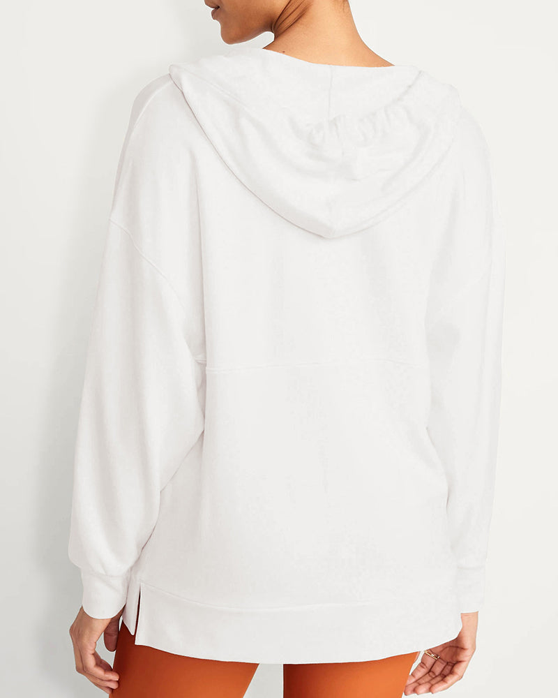 Hoodies Deep V Neck Pocket Loose Casual Yoga Cover Pullover Long Sleeve Top S-XL