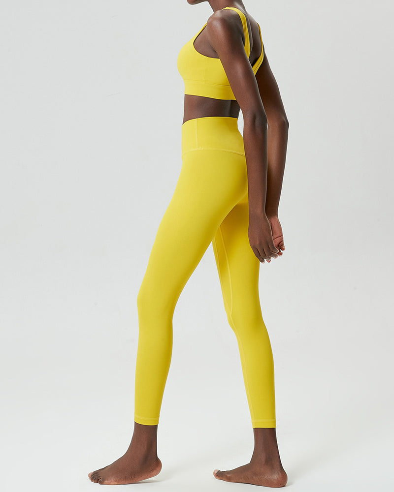 U-Back Zipper Front High Elastic Running High Waist Pants Yoga Two-piece Set S-XL