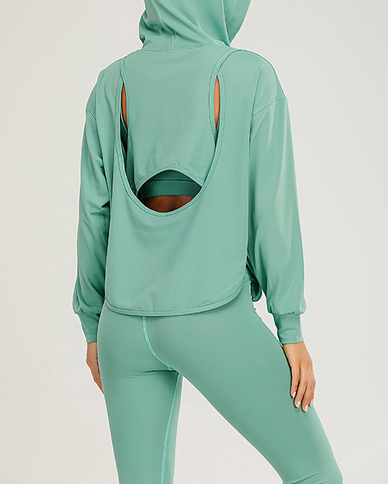 Autumn New Solid Color Long Sleeve Hoodie Sweatshirt V Neck Bra Back Pocket Pants Three Piece Sets S-XL