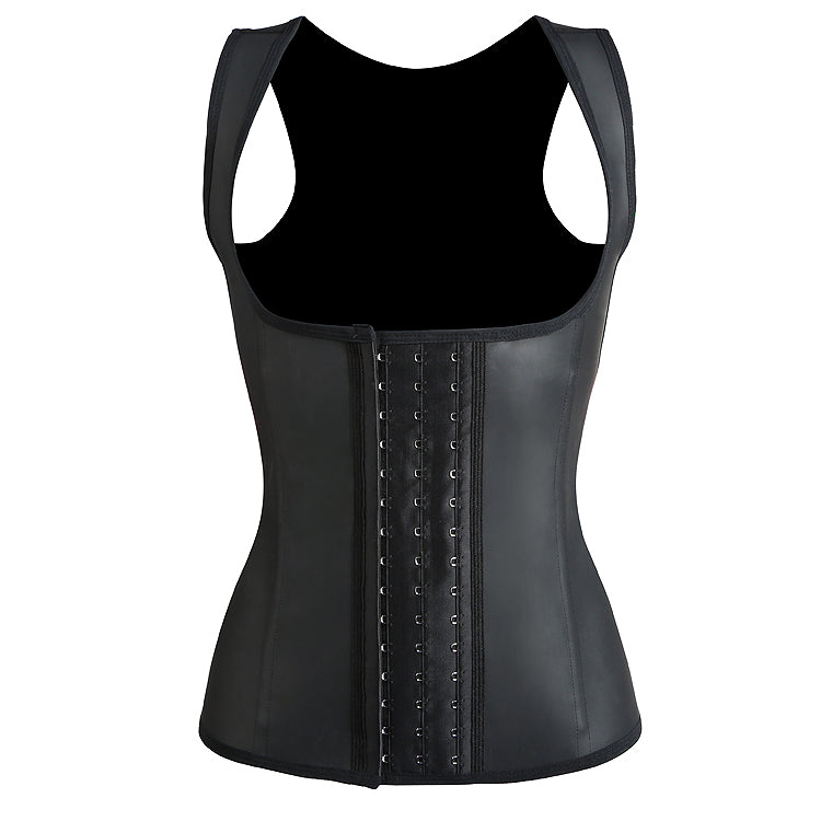 4 Steel Bone Sexy Latex Women Rubber Corset Leather Black