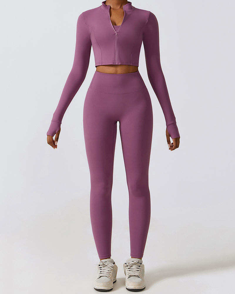 Popular Long Sleeve Coat Fitness Bra Slim Pants Sets Yoga Three Piece Sets S-XL