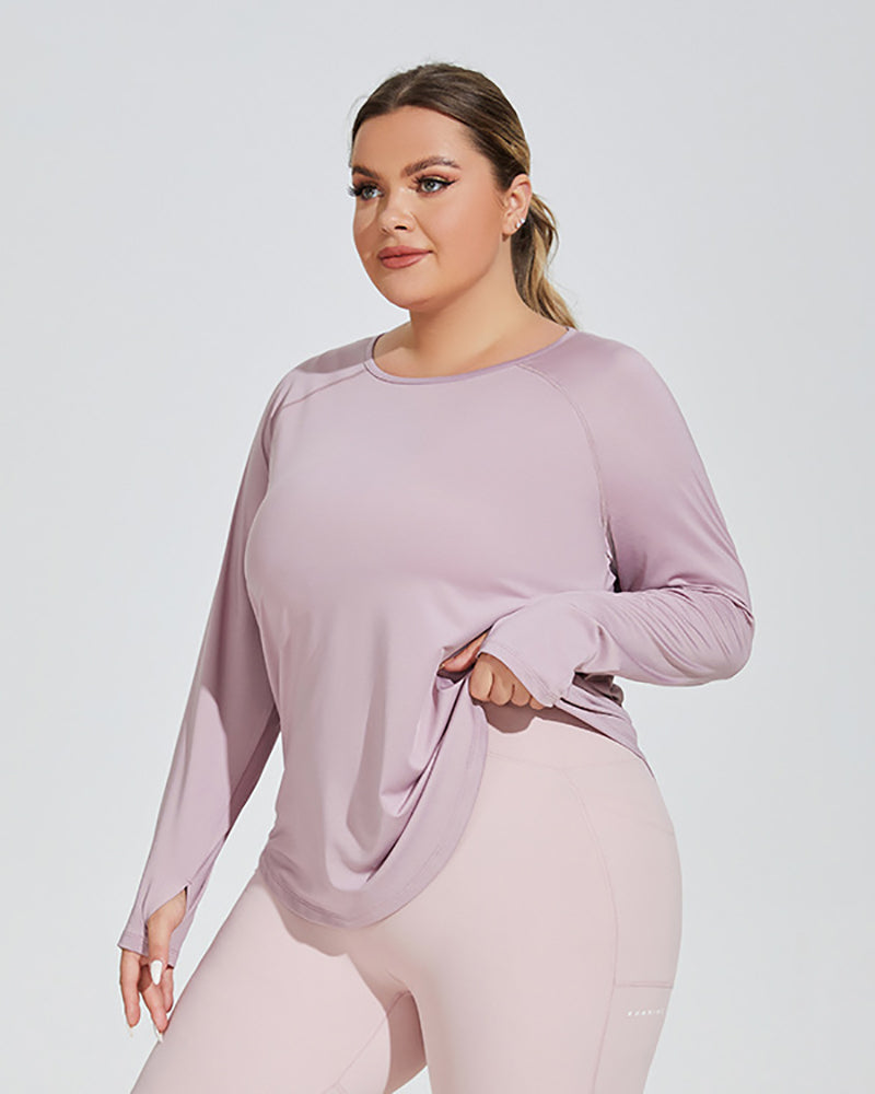 Crew Neck Long Sleeve Breathable Loose Plus Size Yoga T-shirt Top Blue Purple Black XL-4XL
