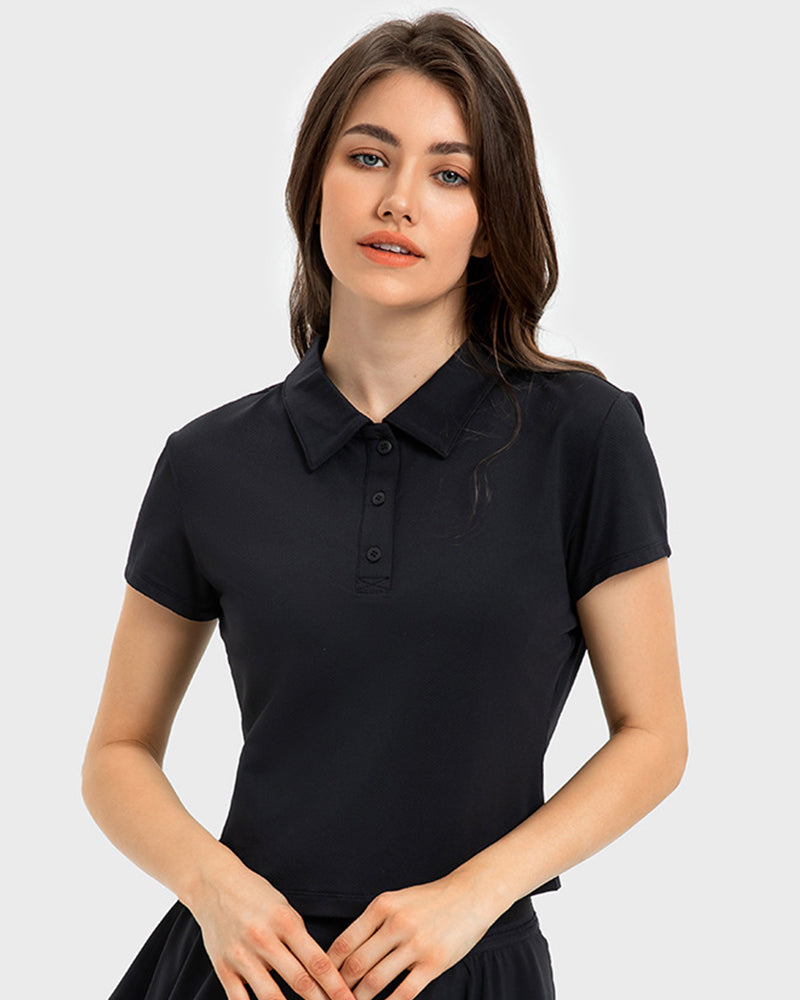 Women New Short Sleeve Sports Lapel Outside Sports Tennis Shirt White Pink Orange Black Gray Cyan 4-12