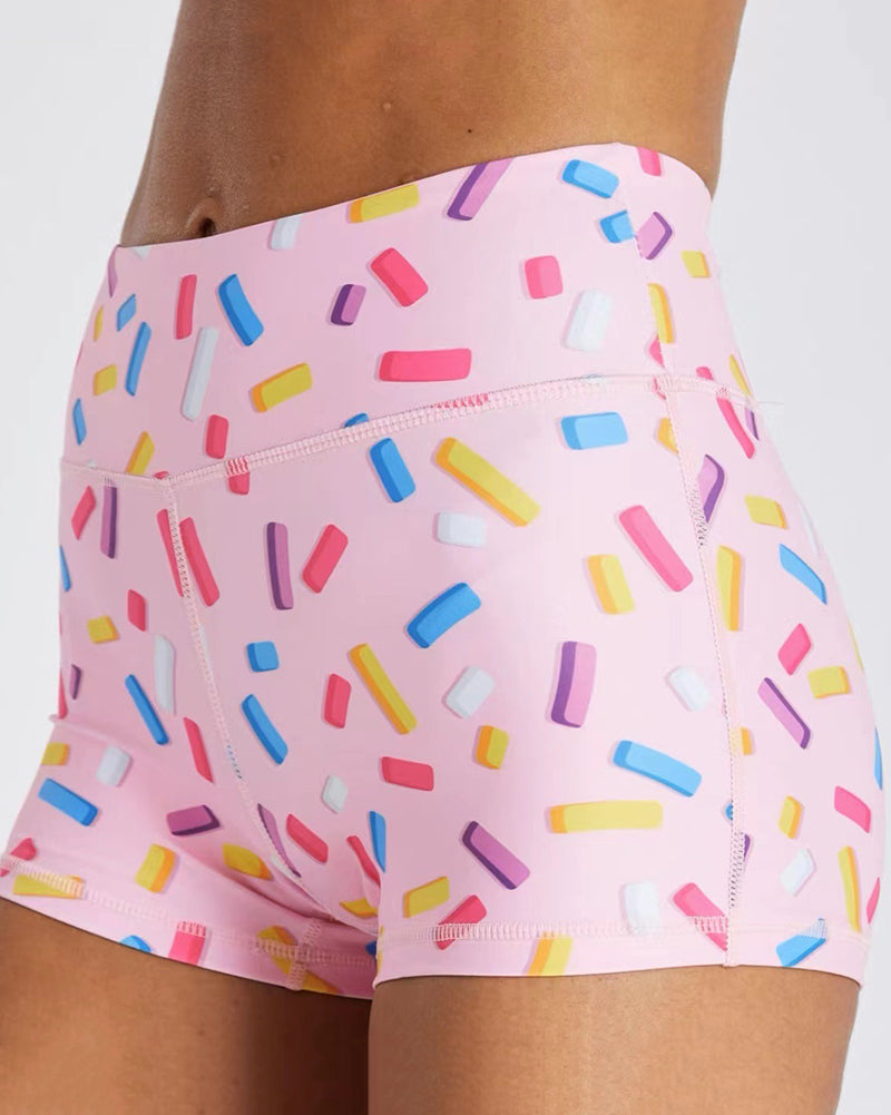 High Waist Fruit Cute Printing Sports Back Wrinkles Shorts S-L