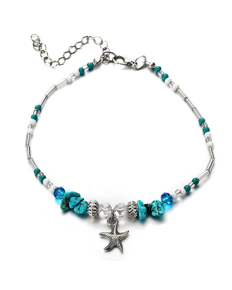 Beach Conch Rice Bead Yoga Anklet Bracelet Starfish Pendant Shell Crystal Bead Foot Ornament OM6326