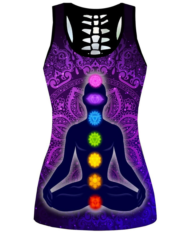 Women Casual Yoga Sport Sleeveless Suit T Shirt YinYang Cat Print 3D Tank Tops Pants Cool Flower Skull Tanks Back Hollow out Vest Casual Tees
