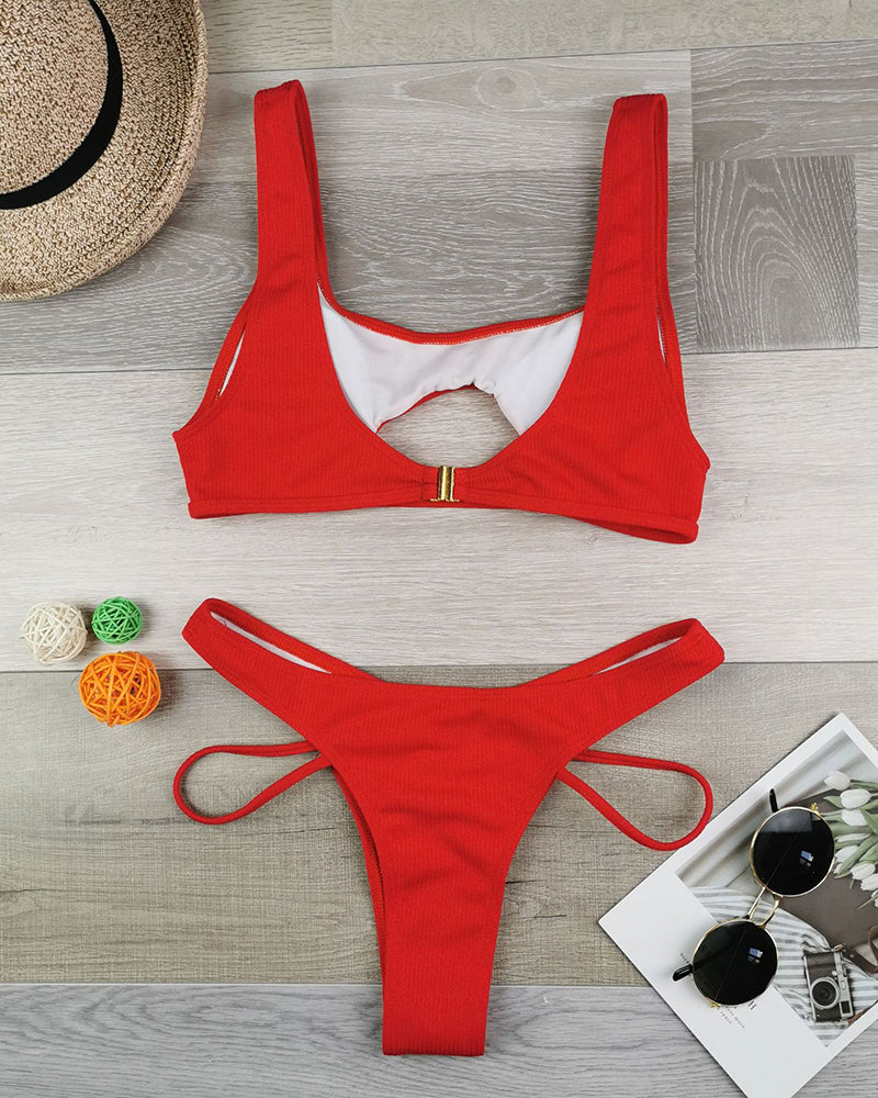 Multi-color Optional High Waisted Solid Color 2022 Hollow Out Sexy Women Bikini Two-piece Swimsuit S-XL
