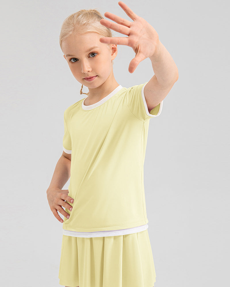 Summer Bubble Printed Girls O Neck Short Sleeve Sports T-shirts Pink Yellow Purple Rosy 120-150