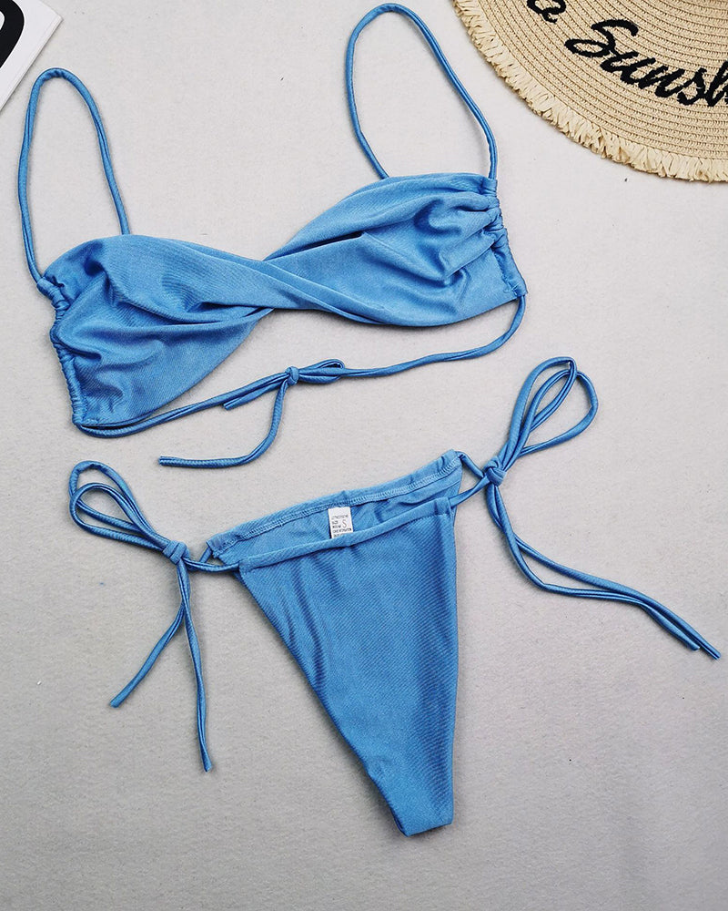 Women Strap Halter Neck Wrap Tie Side String Two-piece Swimsuit S-L