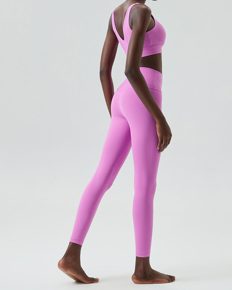 U-Back Zipper Front High Elastic Running High Waist Pants Yoga Two-piece Set S-XL