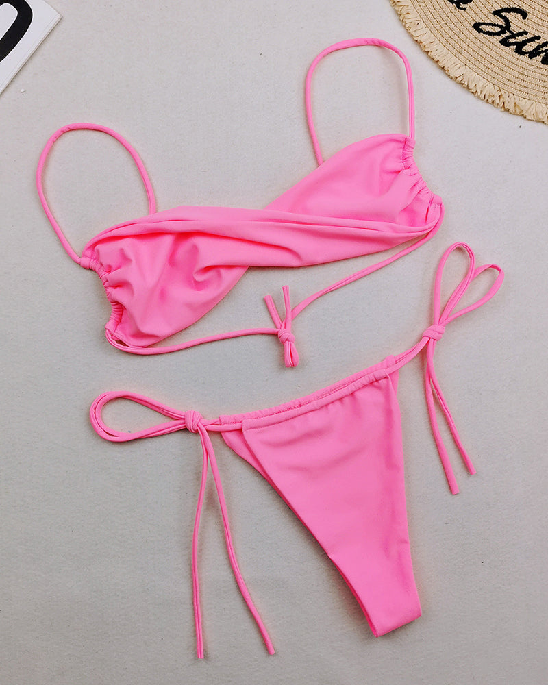 Women Strap Halter Neck Wrap Tie Side String Two-piece Swimsuit S-L