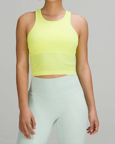 Women Sleeveless Solid Color Yoga Sports Vest With Pad S-L