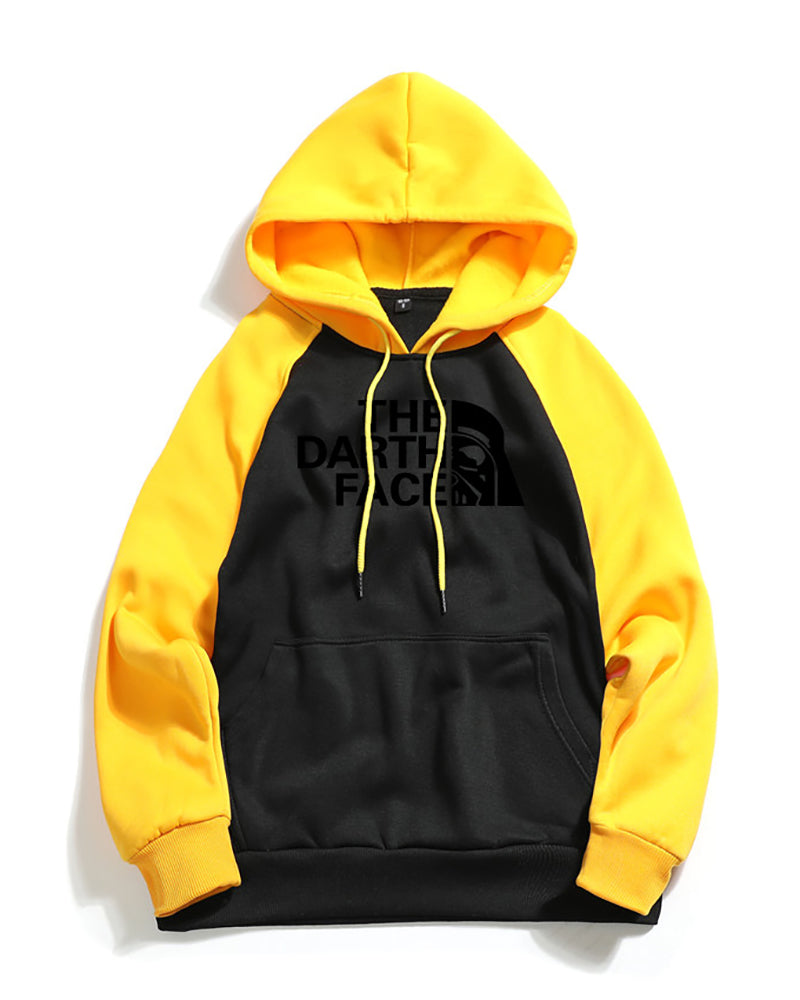 Men Letter Printing Hooded Long Sleeve Colorblock Tops Khaki Yellow Red Black S-3XL