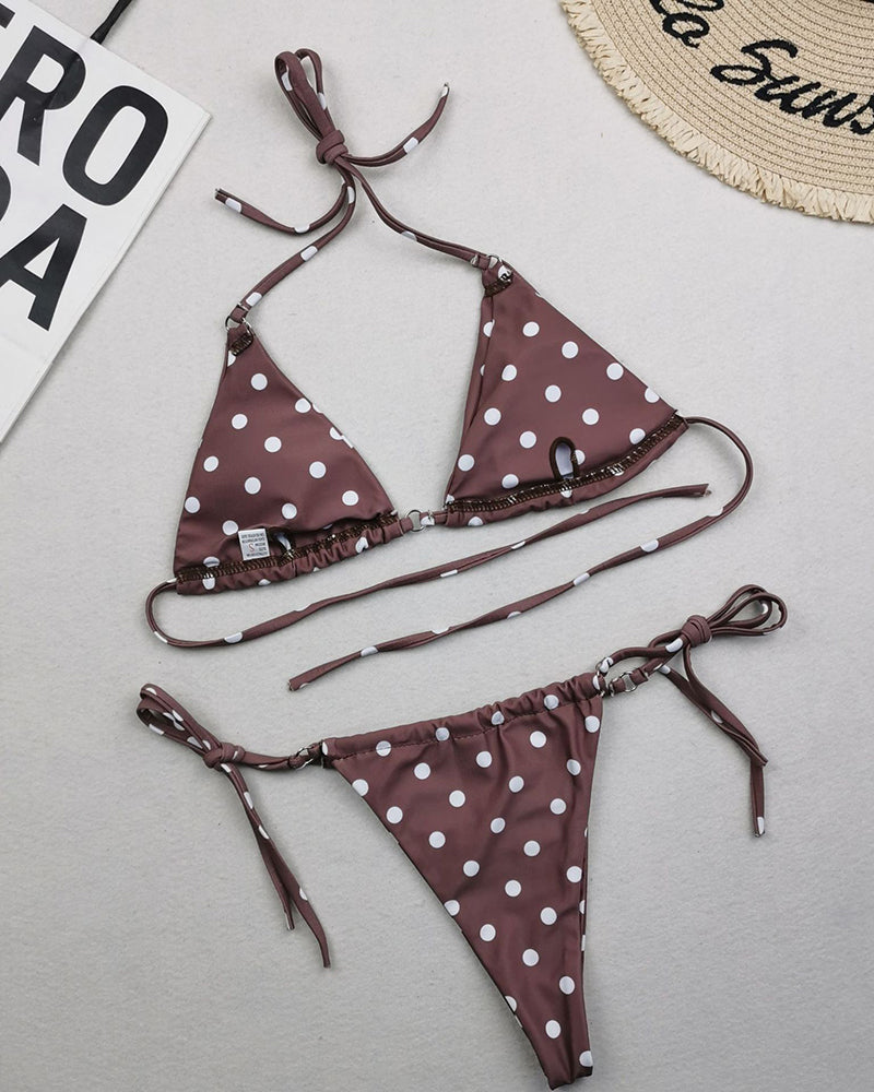 Sexy Halter Neck Florals Solid Colorful Tie Side String Two-piece Swimsuit S-L