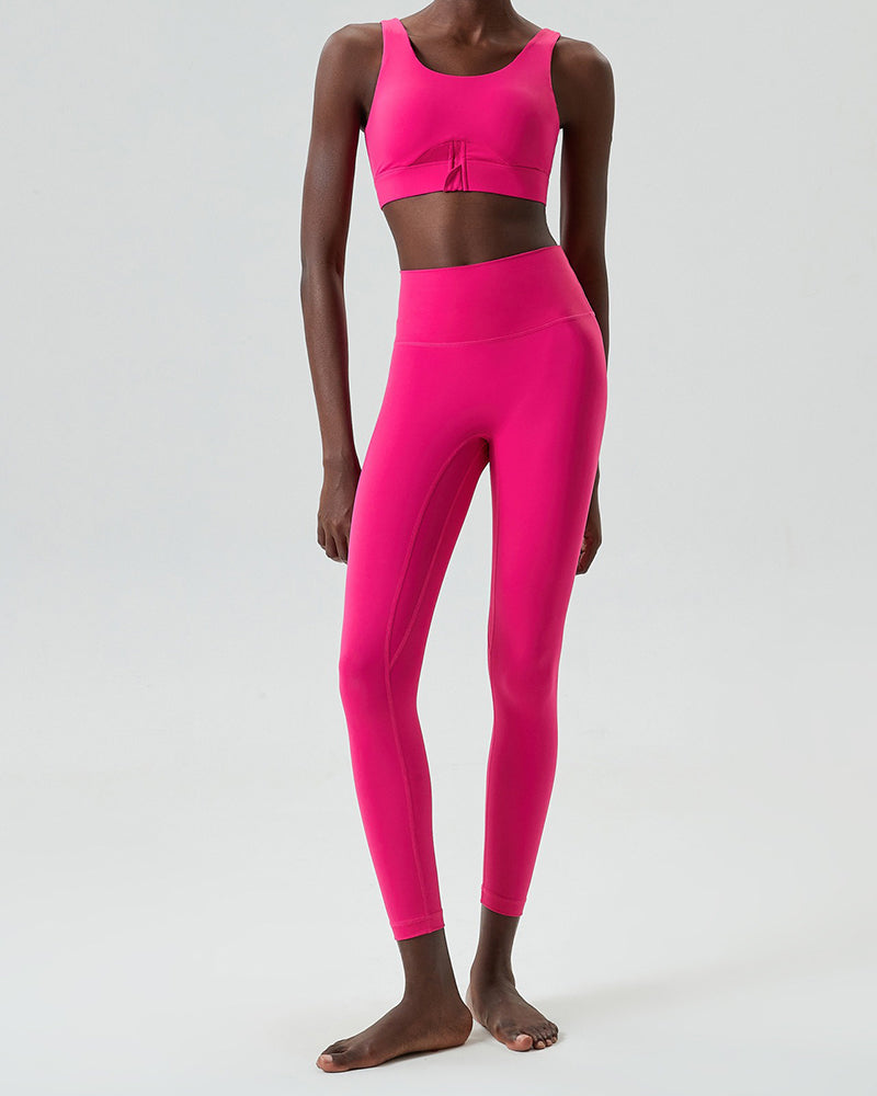 U-Back Zipper Front High Elastic Running High Waist Pants Yoga Two-piece Set S-XL