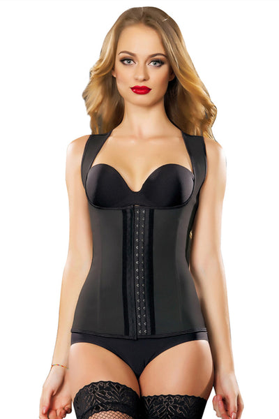 4 Steel Bone Sexy Latex Women Rubber Corset Black