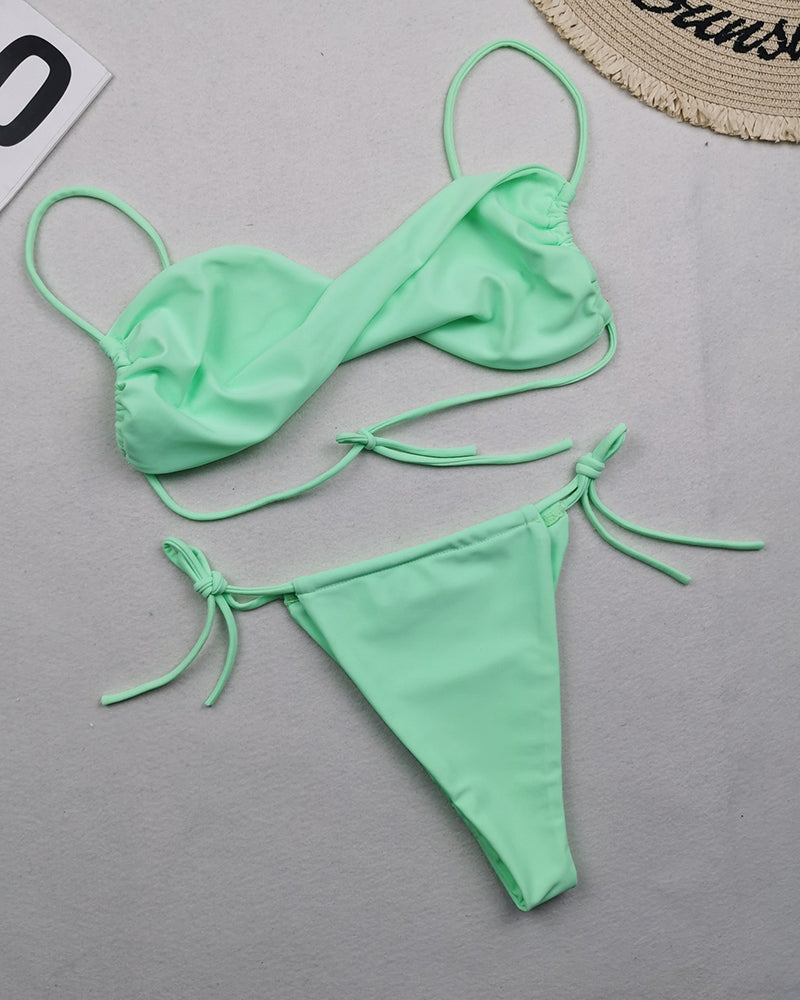 Women Strap Halter Neck Wrap Tie Side String Two-piece Swimsuit S-L