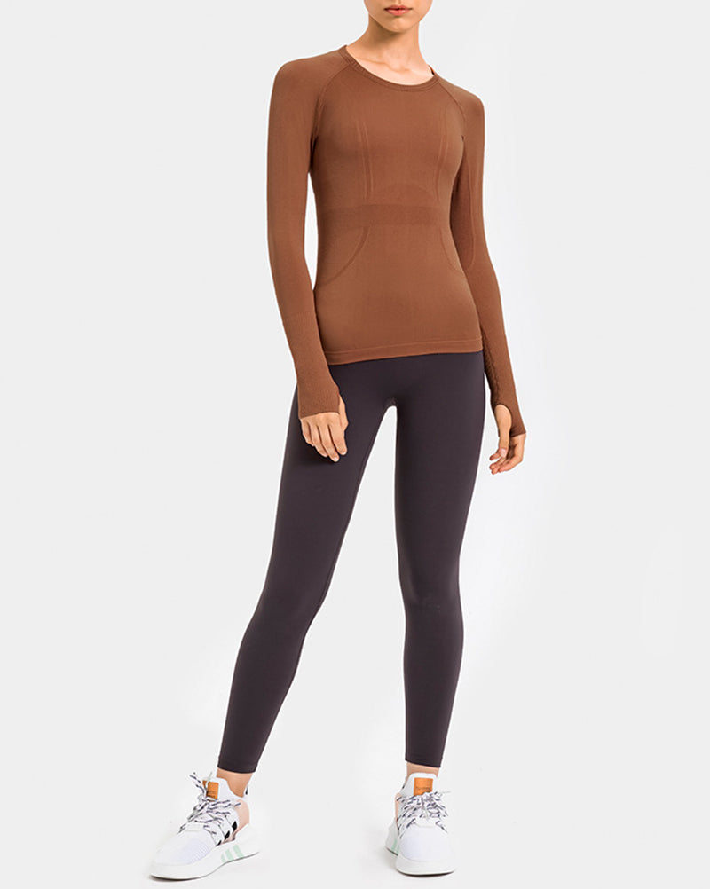 Autumn Crew Neck Long Sleeve Sports Yoga Women T-shirt 4-10