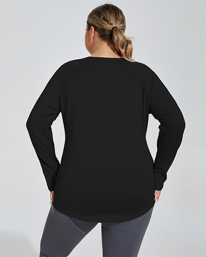 Crew Neck Long Sleeve Breathable Loose Plus Size Yoga T-shirt Top Blue Purple Black XL-4XL