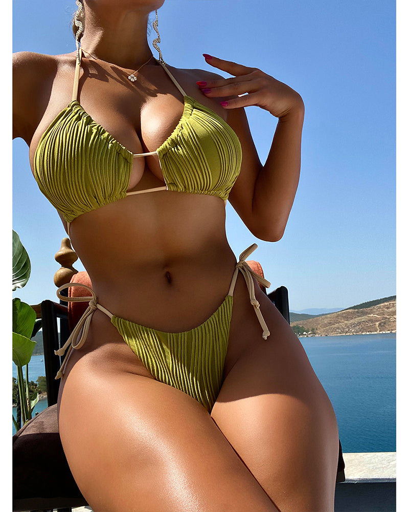 Women Tie Side Sting Halter Neck Fashion Swimwear S-L