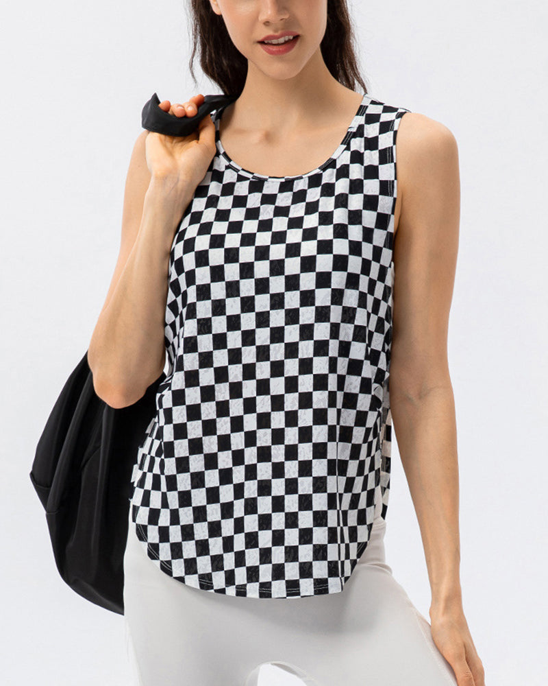 Fashion Sleeveless Dot Quickly Dry Slit Hem Women Yoga Tops Sports Vest S-XL