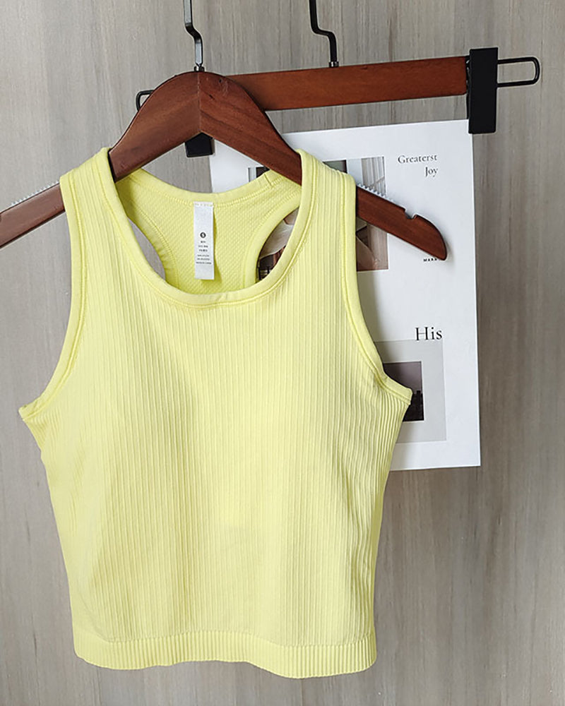 Women Sleeveless Solid Color Yoga Sports Vest With Pad S-L