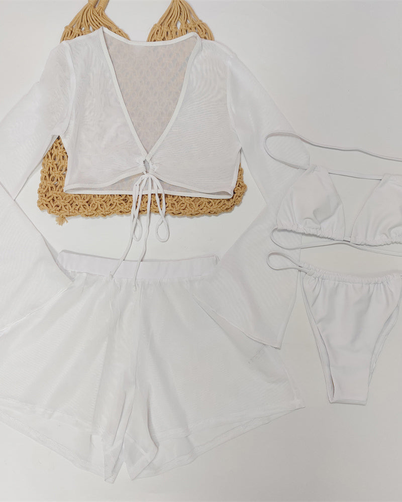 4 Pcs Set Women Mesh Swimsuit Swimwear S-L