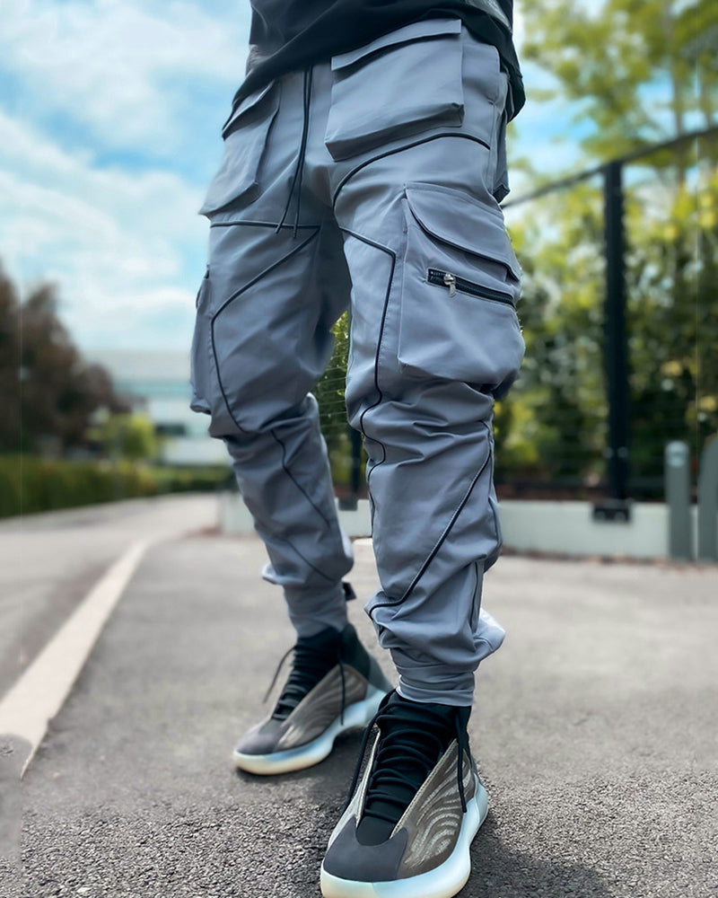 Summer Men Casual Steet Style Refletive Line Pocket Pants M-3XL Joggers