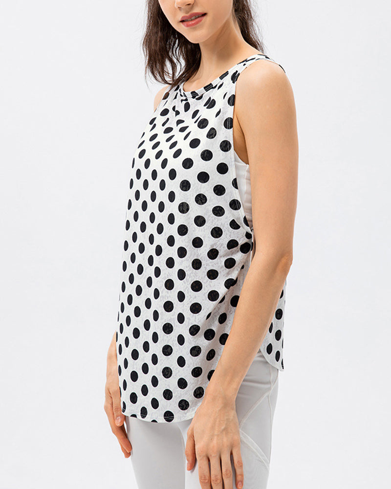 Fashion Sleeveless Dot Quickly Dry Slit Hem Women Yoga Tops Sports Vest S-XL