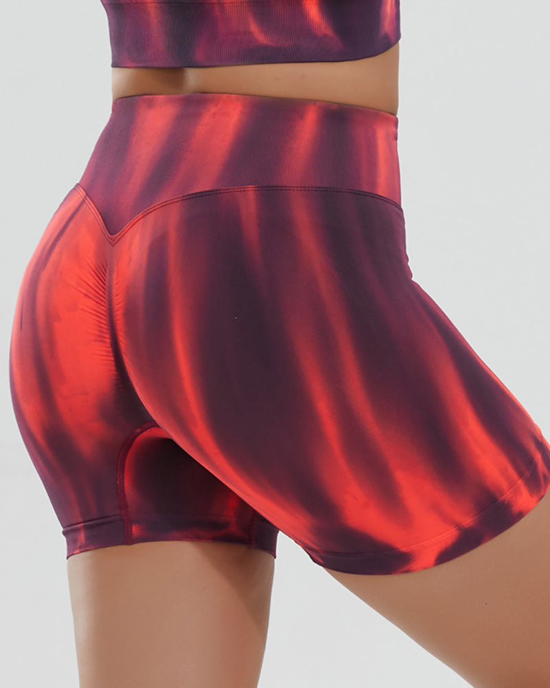 Aurora Printing Summer New Sports Bra Shorts Sets Yoga Two Piece Sets S-L