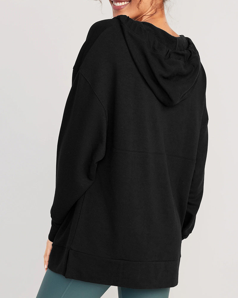 Hoodies Deep V Neck Pocket Loose Casual Yoga Cover Pullover Long Sleeve Top S-XL