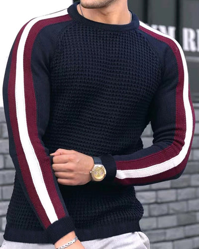 Men's Long Sleeve O Neck Colorblock Casual Knitwear T-shirt White Navy Blue Black Gray Khaki Red S-3XL