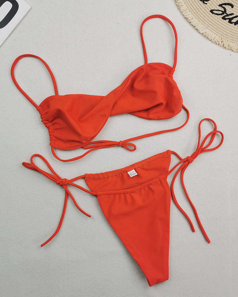 Women Strap Halter Neck Wrap Tie Side String Two-piece Swimsuit S-L