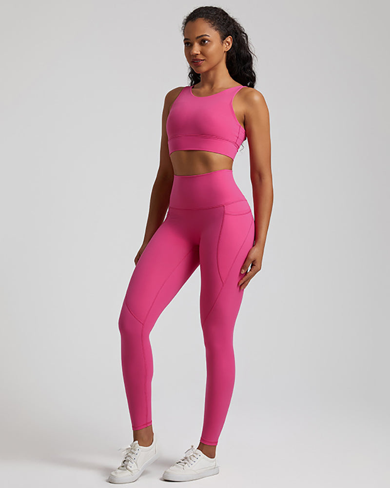Presale(5-15days waiting) Women Sports Solid Color Sleeveless Pants Sets Yoga Two-piece Suits S-XL