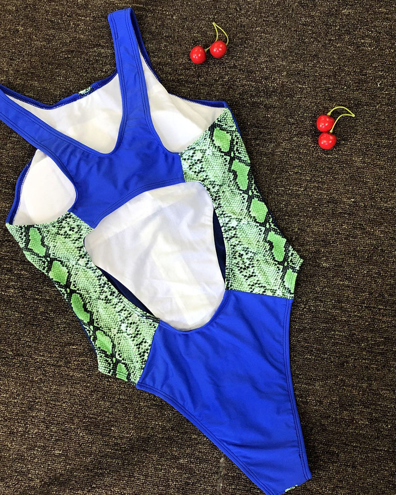 Blue Mesh Summer Hot One Piece Swimsuit S-L