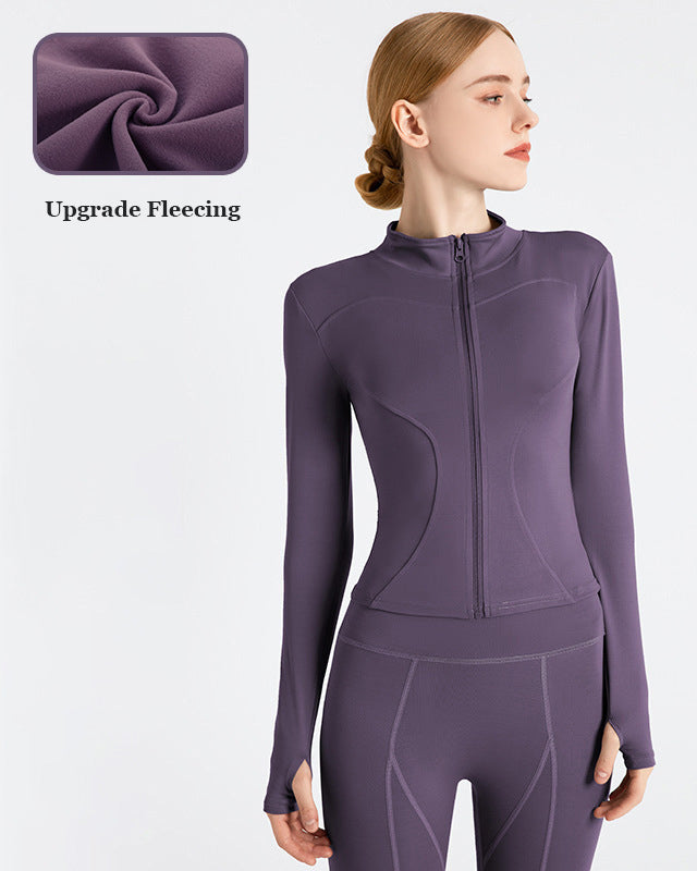 Upgrade YJ30807 Fleecing Solid Color Long Sleeve Slim Fitness Sports Coat S-3XL