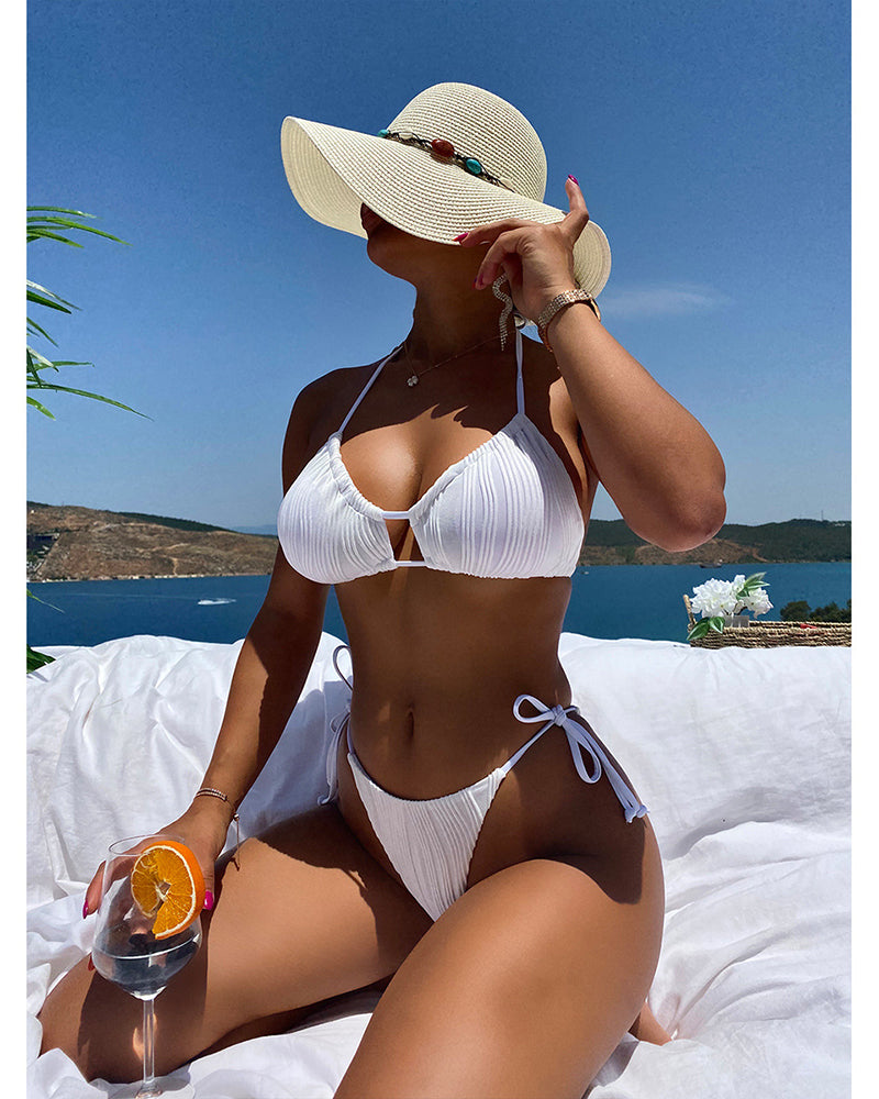 Women Tie Side Sting Halter Neck Fashion Swimwear S-L