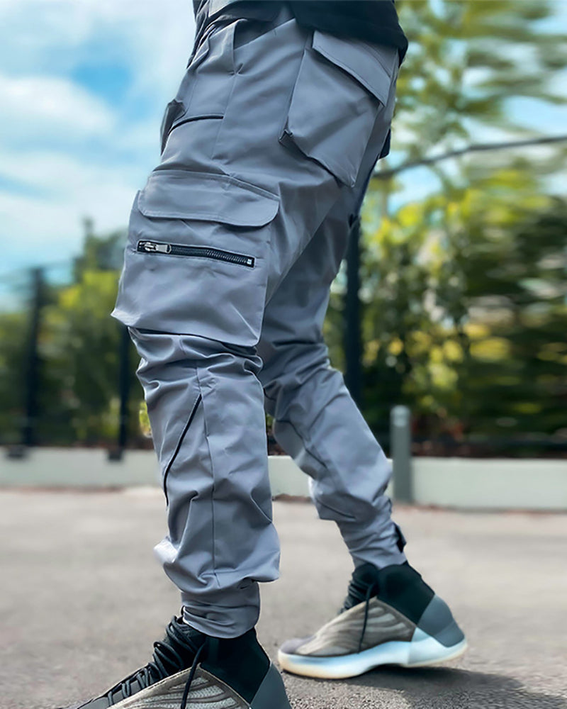 Summer Men Casual Steet Style Refletive Line Pocket Pants M-3XL Joggers