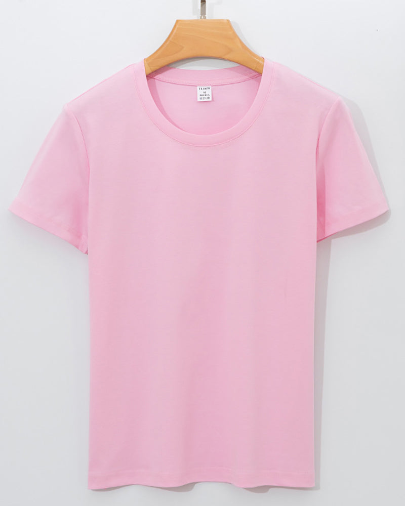 Women 170g Cotton O-Neck Summer Solid Color Basic T-shirt S-3XL