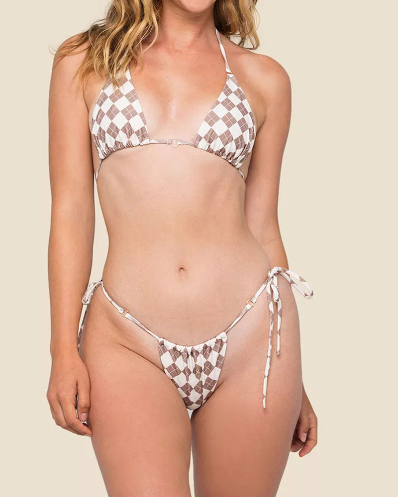 Sexy Halter Neck Florals Solid Colorful Tie Side String Two-piece Swimsuit S-L