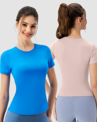 Women Summer Solid Color Short Sleeve Fitness T-shirt S-XL