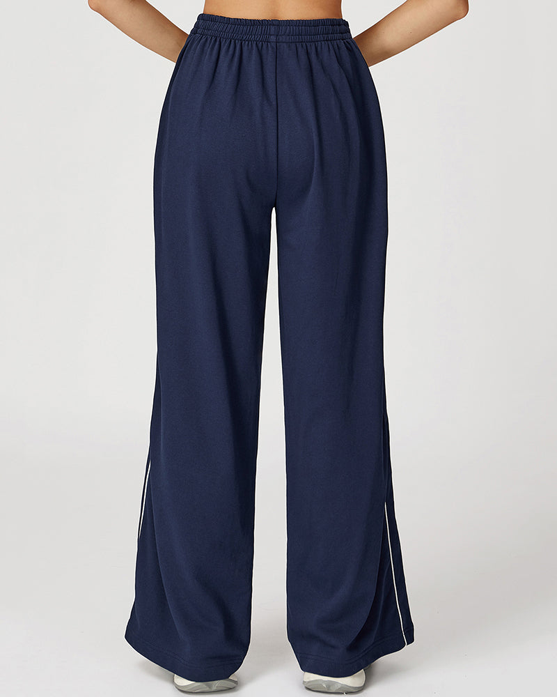 Women Customized Logo Colorblock Running Casual Wide Leg Loose Sweatpants S-XL